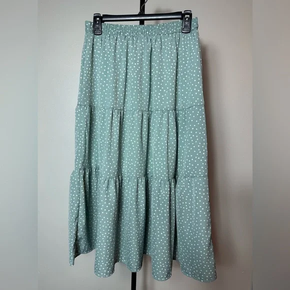 Women’s Merokeety Sage Green Spring Polka Dot Tiered Midi Skirt - Picture 1 of 5